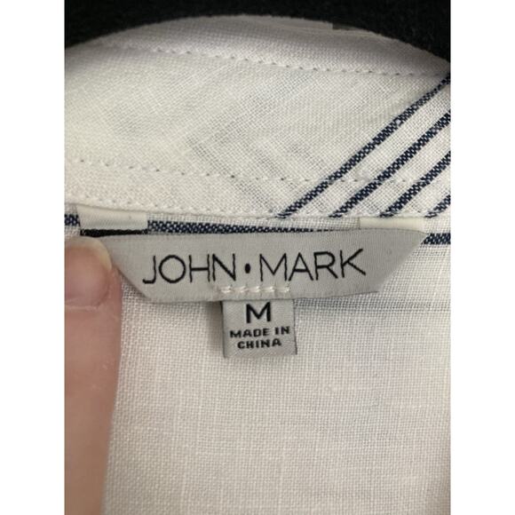John Mark Stripe Linen Roll Tab Collared Button Down Lagenlook Shirt Blouse Med - Picture 5 of 10
